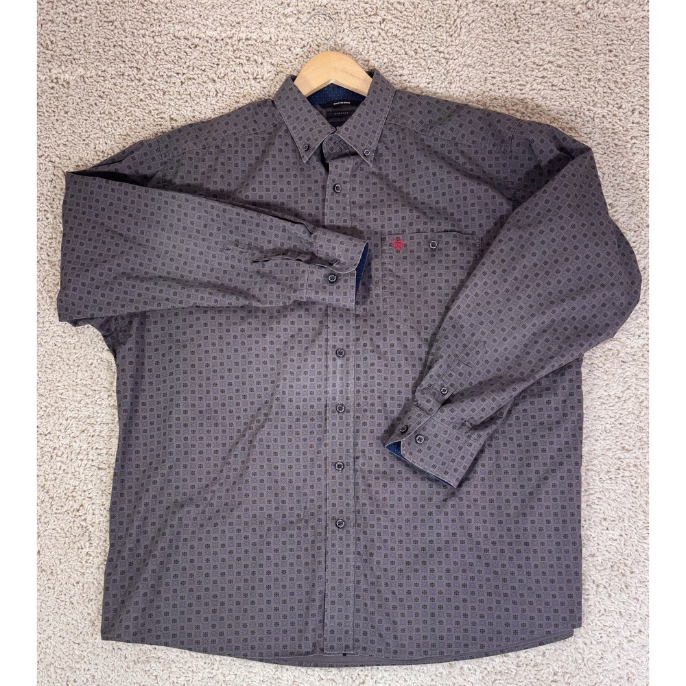 Ariat Relentless Shirt Mens XXL Grey Blue Geometric Stretch Cotton Good Flaw